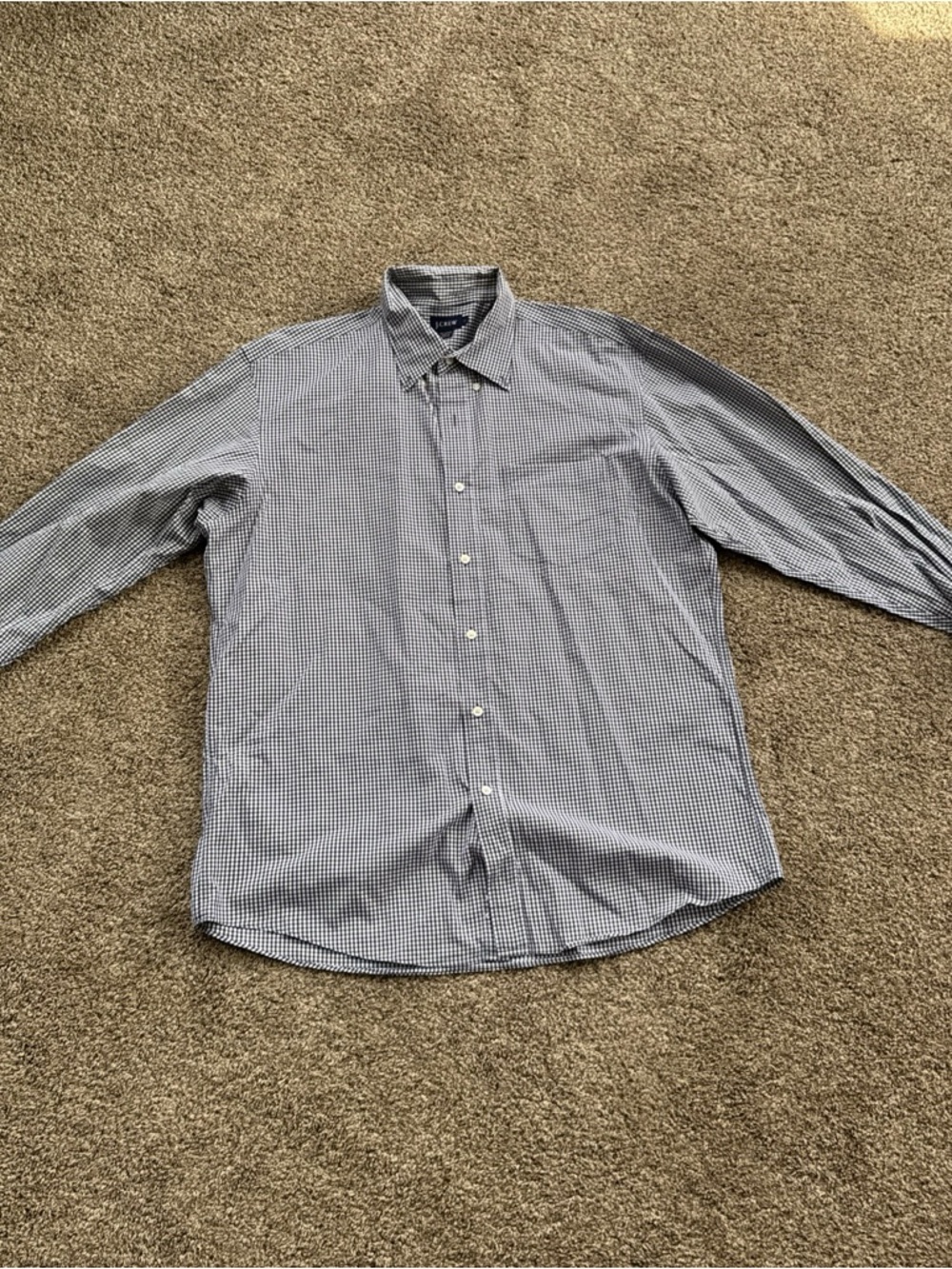 J. Crew Men's Large 100% Cotton Blue White Check Button-Down Dress Shirt EUC
